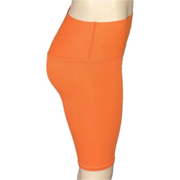 Kyodan L Orange Ribbed High Waisted 4 Way Stretch Moisture Wicking Bike Shorts - Picture 3 of 6